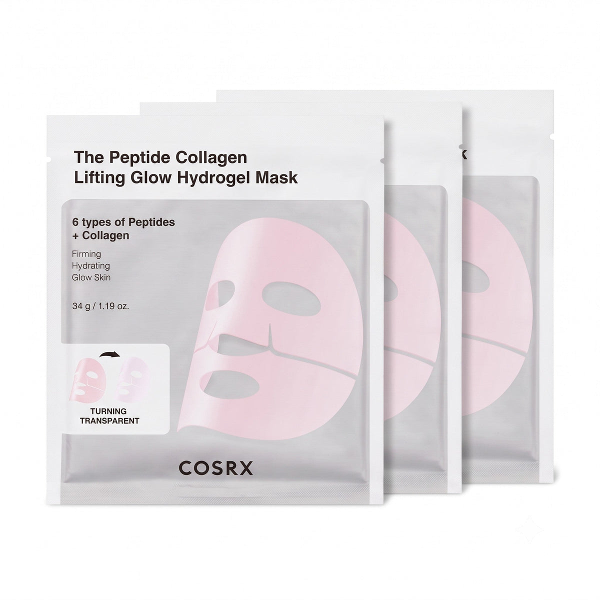 COSRX The Peptide Collagen Lifting Glow ჰიდროგელის ნიღაბი 3 ცალი